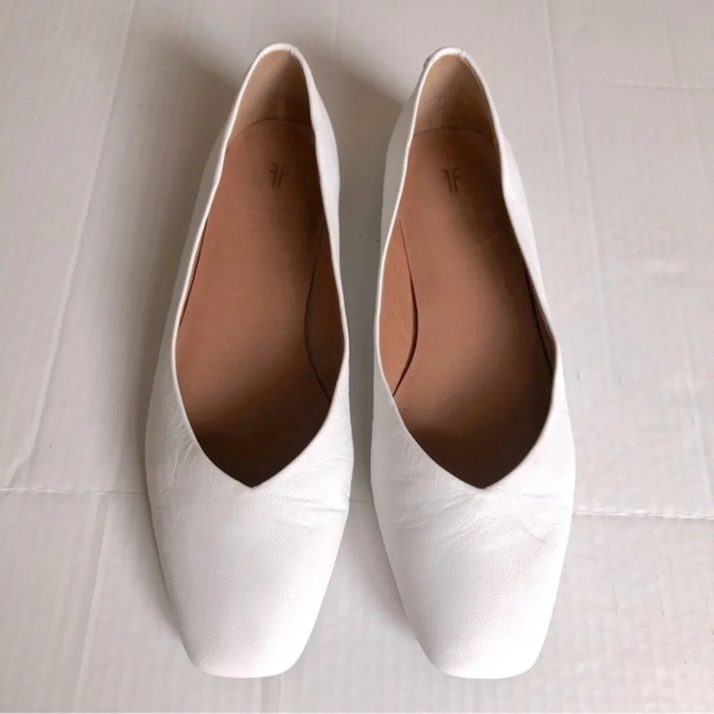 Frye Womens Dana white Square-toe Leather Heel Ballet Flats Shoes 9 - Picture 3 of 12